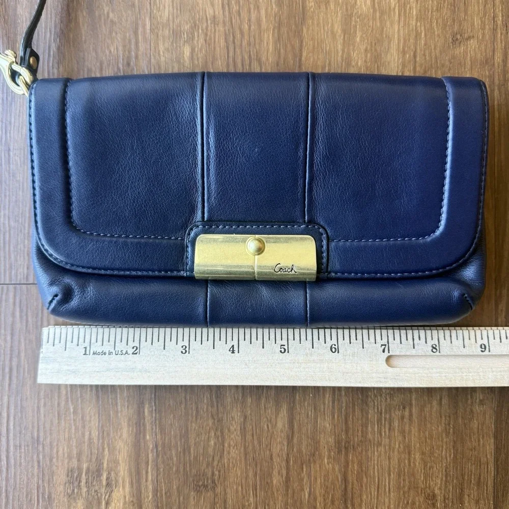 Vtg Coach Kristin Large Wristlet Leather Demi Purse Marine Blue Clutch Bag Y2K